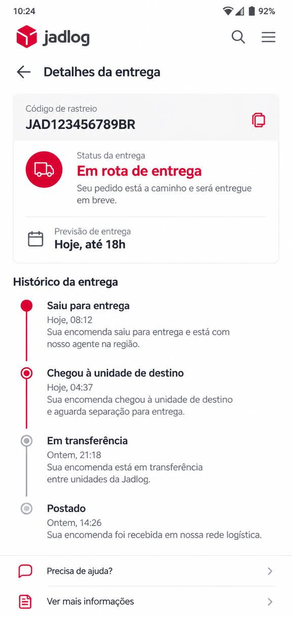 Tela 2 do aplicativo Jadlog